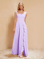 Robe de Demoiselle d'Honneur Sans Manches avec Volants Lilas
