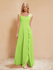 Robe de Demoiselle d'Honneur Sans Manches avec Volants Vert Citron Grande Taille