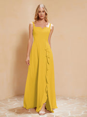 Robe de Demoiselle d'Honneur Sans Manches avec Volants Souci