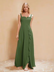 Robe de Demoiselle d'Honneur Sans Manches avec Volants Mousse