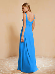 Robe de Demoiselle d'Honneur Sans Manches avec Volants Bleu Océan Grande Taille