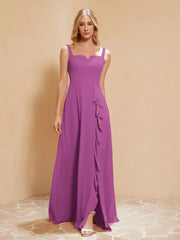 Robe de Demoiselle d'Honneur Sans Manches avec Volants Orchidee