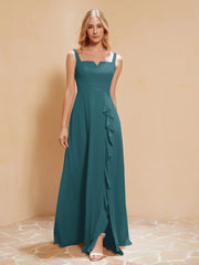 Robe de Demoiselle d'Honneur Sans Manches avec Volants Paon