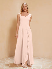 Robe de Demoiselle d'Honneur Sans Manches avec Volants Rose Perle