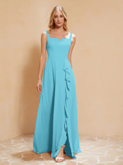 Robe de Demoiselle d'Honneur Sans Manches avec Volants Piscine