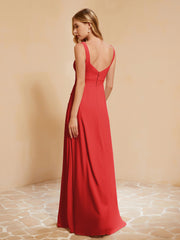 Robe de Demoiselle d'Honneur Sans Manches avec Volants Rouge Grande Taille