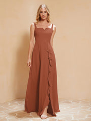 Robe de Demoiselle d'Honneur Sans Manches avec Volants Rouille Grande Taille