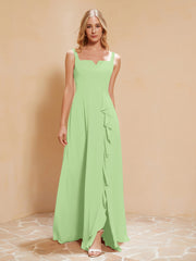 Robe de Demoiselle d'Honneur Sans Manches avec Volants Sauge Grande Taille