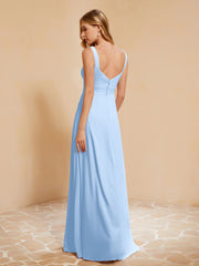 Robe de Demoiselle d'Honneur Sans Manches avec Volants Bleu Ciel Grande Taille