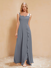 Robe de Demoiselle d'Honneur Sans Manches avec Volants Gris Acier Grande Taille