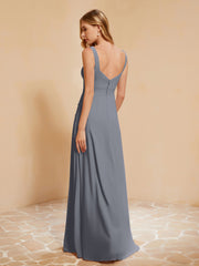 Robe de Demoiselle d'Honneur Sans Manches avec Volants Gris Acier Grande Taille