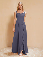 Robe de Demoiselle d'Honneur Sans Manches avec Volants Orageux