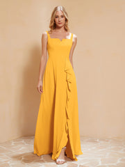 Robe de Demoiselle d'Honneur Sans Manches avec Volants Mandarine Grande Taille
