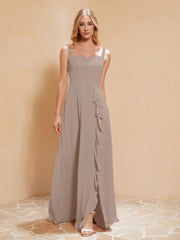 Robe de Demoiselle d'Honneur Sans Manches avec Volants Taupe Grande Taille