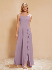 Robe de Demoiselle d'Honneur Sans Manches avec Volants Vintage Mauve