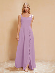 Robe de Demoiselle d'Honneur Sans Manches avec Volants Glycine Grande Taille