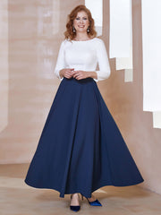 Robe de A-ligne à Col en Dentelle Longueur de Mollet Bleu Marine Grande Taille