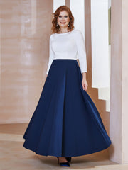 Robe de A-ligne à Col en Dentelle Longueur de Mollet Bleu Marine
