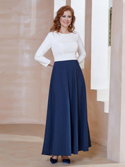 Robe de A-ligne à Col en Dentelle Longueur de Mollet Bleu Marine