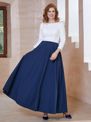 Robe de A-ligne à Col en Dentelle Longueur de Mollet Bleu Marine