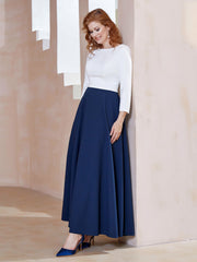 Robe de A-ligne à Col en Dentelle Longueur de Mollet Bleu Marine Grande Taille