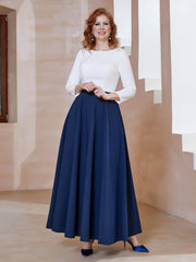 Robe de A-ligne à Col en Dentelle Longueur de Mollet Bleu Marine