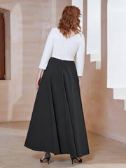 Robe de A-ligne à Col en Dentelle Longueur de Mollet Noir
