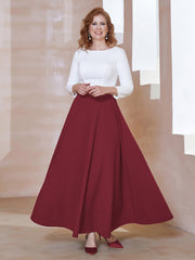 Robe de A-ligne à Col en Dentelle Longueur de Mollet Bordeaux