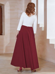 Robe de A-ligne à Col en Dentelle Longueur de Mollet Bordeaux Grande Taille