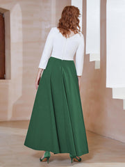 Robe de A-ligne à Col en Dentelle Longueur de Mollet Vert Foncé Grande Taille
