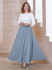 Robe de A-ligne à Col en Dentelle Longueur de Mollet Bleu Poudré