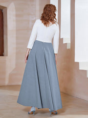 Robe de A-ligne à Col en Dentelle Longueur de Mollet Bleu Poudré Grande Taille