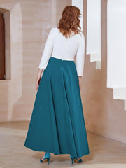 Robe de A-ligne à Col en Dentelle Longueur de Mollet Bleu Encre Grande Taille
