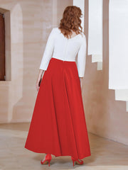 Robe de A-ligne à Col en Dentelle Longueur de Mollet Rouge