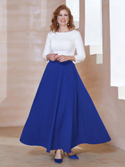 Robe de A-ligne à Col en Dentelle Longueur de Mollet Bleu Royale