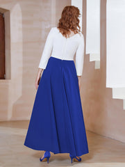 Robe de A-ligne à Col en Dentelle Longueur de Mollet Bleu Royale Grande Taille
