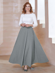 Robe de A-ligne à Col en Dentelle Longueur de Mollet Gris Acier Grande Taille