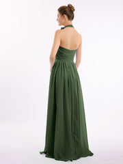 Licou Mousseline Longueur Complète Robe Avec Fleurs Olive Verte Grande Taille
