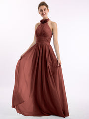Licou Mousseline Longueur Complète Robe Avec Fleurs terracotta Grande Taille