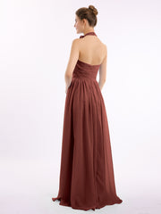 Licou Mousseline Longueur Complète Robe Avec Fleurs terracotta Grande Taille