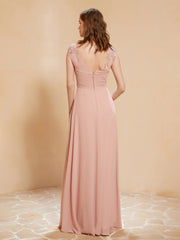 Maxi Robe de Demoiselle d'Honneur Appliquée avec Haut en Dentelle Rose Poudré Grande Taille
