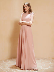 Maxi Robe de Demoiselle d'Honneur Appliquée avec Haut en Dentelle Rose Poudré Grande Taille