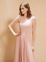 Maxi Robe de Demoiselle d'Honneur Appliquée avec Haut en Dentelle Rose Poudré