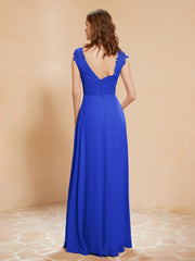 Maxi Robe de Demoiselle d'Honneur Appliquée avec Haut en Dentelle Bleu Royale Grande Taille