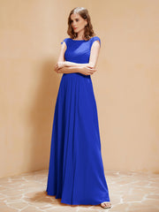 Maxi Robe de Demoiselle d'Honneur Appliquée avec Haut en Dentelle Bleu Royale Grande Taille