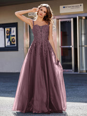Robe de Soirée de A-ligne en Tulle à Col Carré Longueur au Sol Cabernet Grande Taille