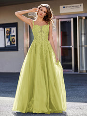 Robe de Soirée de A-ligne en Tulle à Col Carré Longueur au Sol Trèfle