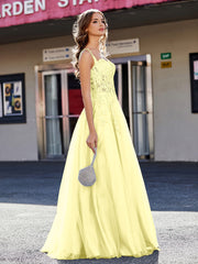 Robe de Soirée de A-ligne en Tulle à Col Carré Longueur au Sol Jonquille Grande Taille
