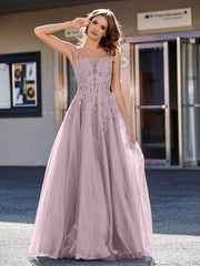 Robe de Soirée de A-ligne en Tulle à Col Carré Longueur au Sol Crépuscule