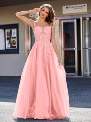 Robe de Soirée de A-ligne en Tulle à Col Carré Longueur au Sol Flamant